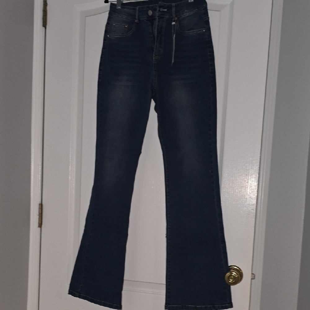 Blue Flare Wide Leg Jeans Classic Style